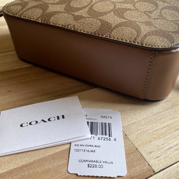 Coach Mini Camera Bag In Signature Canvas - Leather KHAKI BROWN SADDLE 2. - Picture 3 of 16